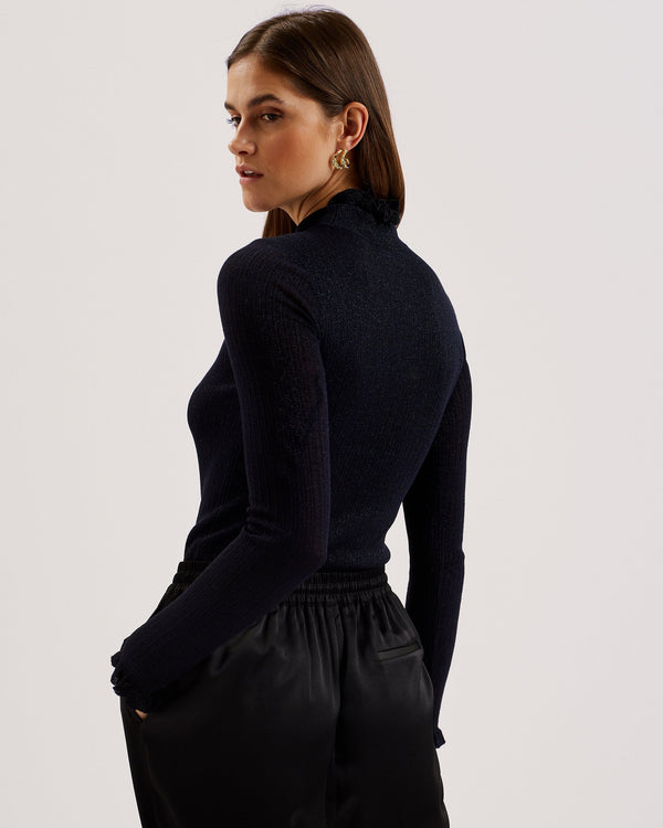 RAINEEE-Knitwear-Metallic Ribbed Funnel Neck- Ted Baker Romania